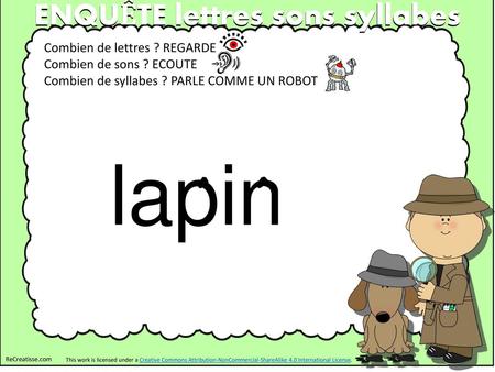 lapin ENQUÊTE lettres sons syllabes Combien de lettres ? REGARDE