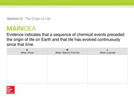 Section 2: The Origin of Life