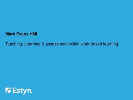 Mark Evans HMI Teaching, Learning & assessment within work-based learning.