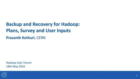 Backup and Recovery for Hadoop: Plans, Survey and User Inputs