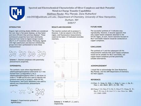 Spectral and Electrochemical Characteristics of Silver Complexes and their Potential Metal-to-Charge Transfer Capabilities Matthew Reuter, Roy Planalp,