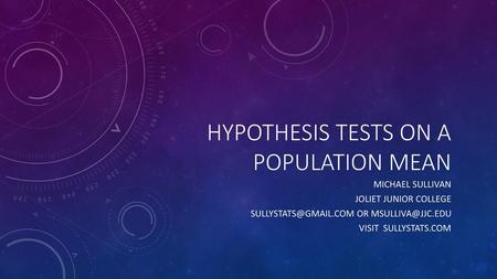 Hypothesis Tests on a population mean