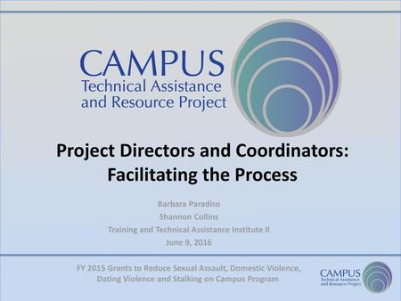 Project Directors and Coordinators: Facilitating the Process