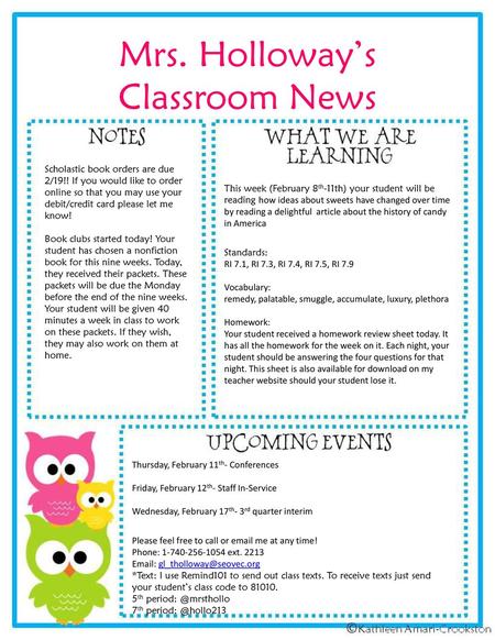 Mrs. Holloway’s Classroom News