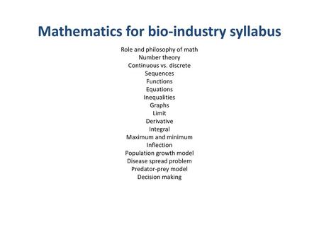 Mathematics for bio-industry syllabus