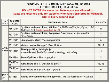 YLIOPISTOTENTTI / UNIVERSITY EXAM