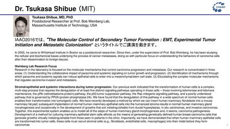 Dr. Tsukasa Shibue （MIT)