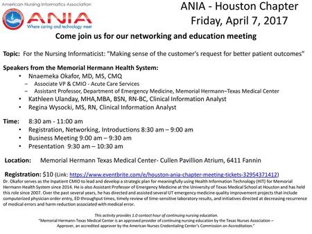 ANIA - Houston Chapter Friday, April 7, 2017