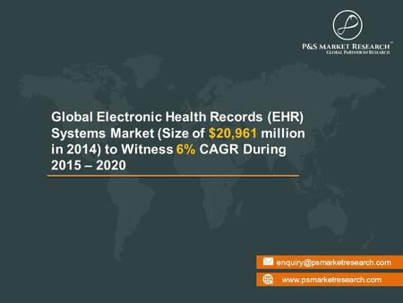 Global Electronic Health Records (EHR) Systems Market (Size of $20,961 million in 2014) to Witness.