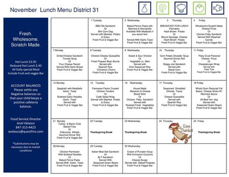 November Lunch Menu District 31