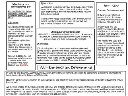 What is short (Emergency) aid? Aid – Emergency and Developmental