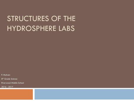 Structures of the Hydrosphere Labs