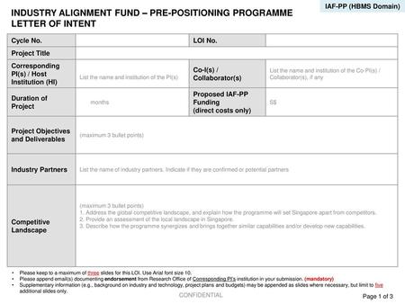 INDUSTRY ALIGNMENT FUND – PRE-POSITIONING PROGRAMME LETTER OF INTENT