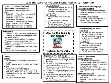 Are we the same as our friends? Autumn Term 2016