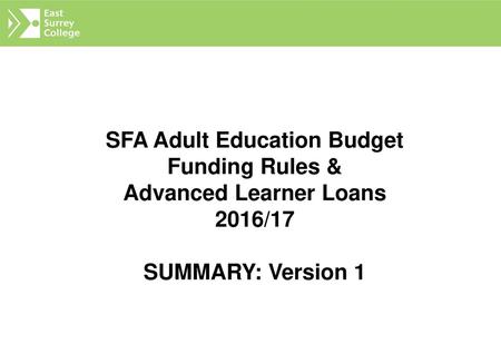 SFA Adult Education Budget Advanced Learner Loans