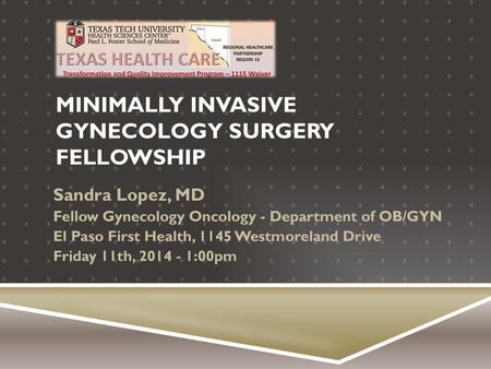 MINIMALLY INVASIVE GYNECOLOGY SURGERY FELLOWSHIP