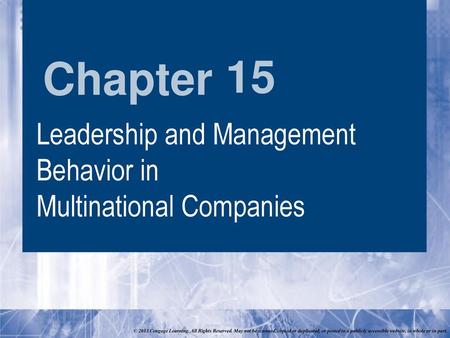 15 Leadership and Management Behavior in Multinational Companies.