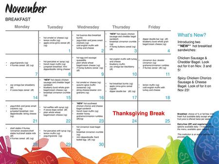 Thanksgiving Break What's New? BREAKFAST
