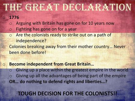 TOUGH DECISION FOR THE COLONISTS!!