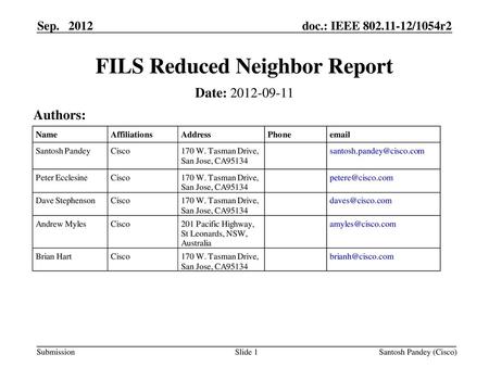 FILS Reduced Neighbor Report