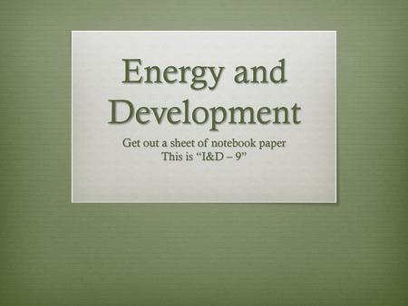 Energy and Development