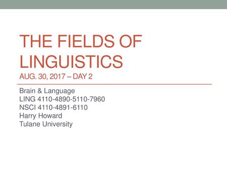 the fields of Linguistics AUG. 30, 2017 – DAY 2