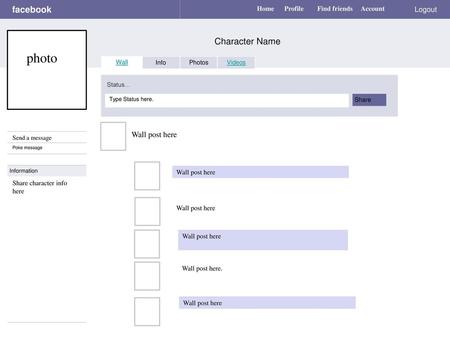 photo facebook Character Name Wall post here Logout