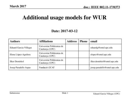 Additional usage models for WUR