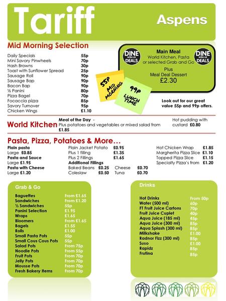 Main Meal World Kitchen, Pasta or selected Grab and Go