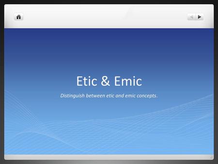 Distinguish between etic and emic concepts.