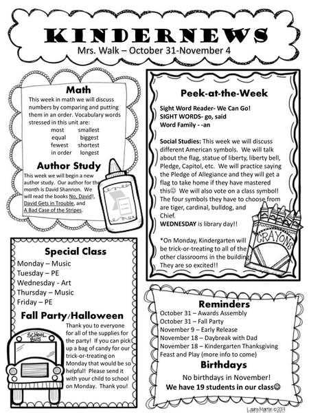 Kindernews Header Mrs. Walk – October 31-November 4 Math