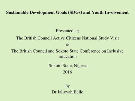 Sustainable Development Goals (SDGs) and Youth Involvement