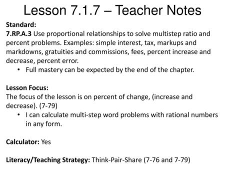 Lesson – Teacher Notes Standard: