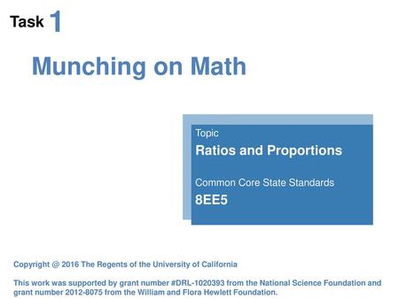 Topic Ratios and Proportions Common Core State Standards 8EE5