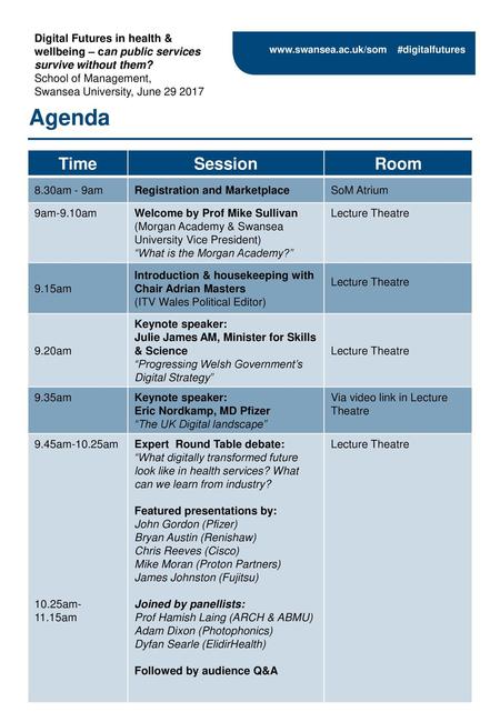 Agenda Time Session Room