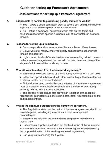 Guide for setting up Framework Agreements