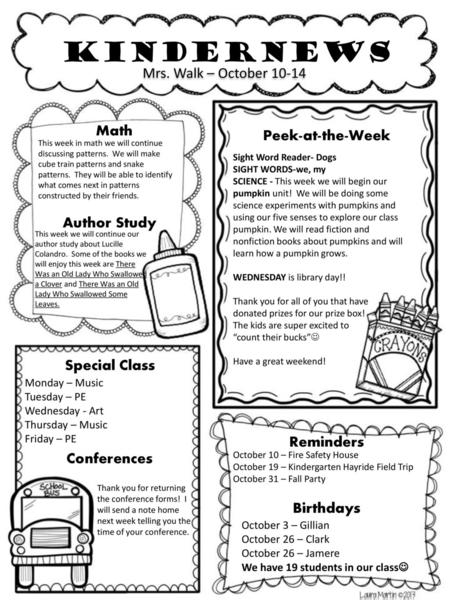 Kindernews Header Mrs. Walk – October Math Peek-at-the-Week