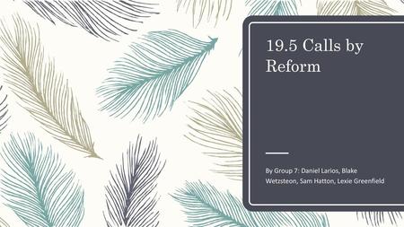 19.5 Calls by Reform By Group 7: Daniel Larios, Blake Wetzsteon, Sam Hatton, Lexie Greenfield.