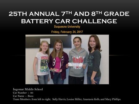 25th Annual 7th and 8th Grade Battery Car Challenge