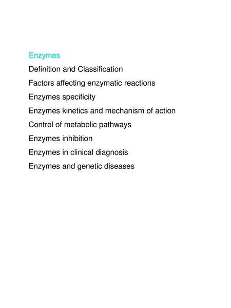 Enzymes Definition and Classification