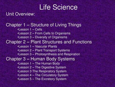 Life Science Unit Overview: Chapter 1 – Structure of Living Things