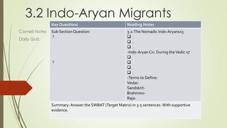 Cornell Notes Daily Quiz