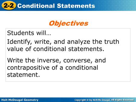 Objectives Students will…