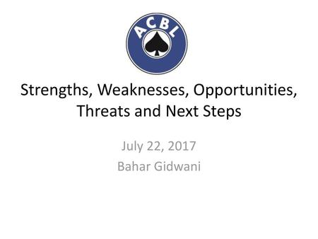 Strengths, Weaknesses, Opportunities, Threats and Next Steps