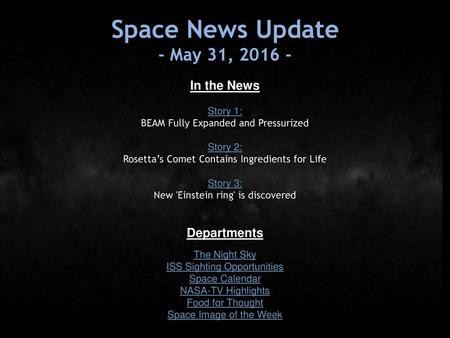 Space News Update - May 31, In the News Departments Story 1: