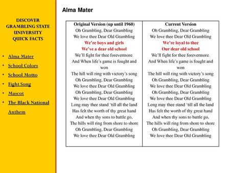 Alma Mater Original Version (up until 1960)