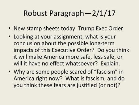 Robust Paragraph—2/1/17 New stamp sheets today: Trump Exec Order