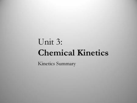 Unit 3: Chemical Kinetics