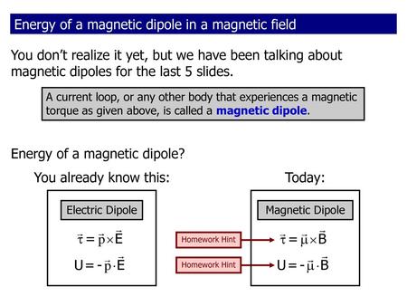 Energy of a magnetic dipole in a magnetic field