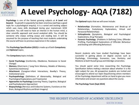 A Level Psychology- AQA (7182)